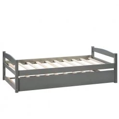Gray Twin Platform Bed daybed with a Trundle, Wooden daybed Frame, No Box Spring Needed by ANBAZAR