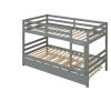 Twin Over Twin Bunk Bed with Trundle Safety Rail and Removable Ladder for Bedroom by ANBAZAR