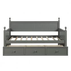 Gray Twin Size Wood Daybed with Three Drawers, Sturdy Modern Sofa Bed Daybed Frame, No Box Spring Needed by ANBAZAR -ANBAZAR Sales gray anbazar daybeds 00682anna 4f 1000