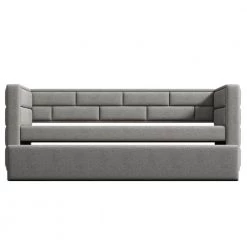 Gray Wood Twin Size Daybed with Trundle, Twin Upholstered Daybed Sofa Bed with Padded Back for Living Room by ANBAZAR -ANBAZAR Sales gray anbazar daybeds 01009anna 44 1000