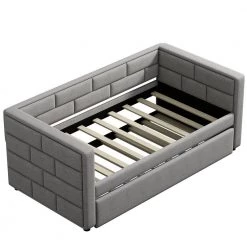 Gray Wood Twin Size Daybed with Trundle, Twin Upholstered Daybed Sofa Bed with Padded Back for Living Room by ANBAZAR -ANBAZAR Sales gray anbazar daybeds 01009anna fa 1000