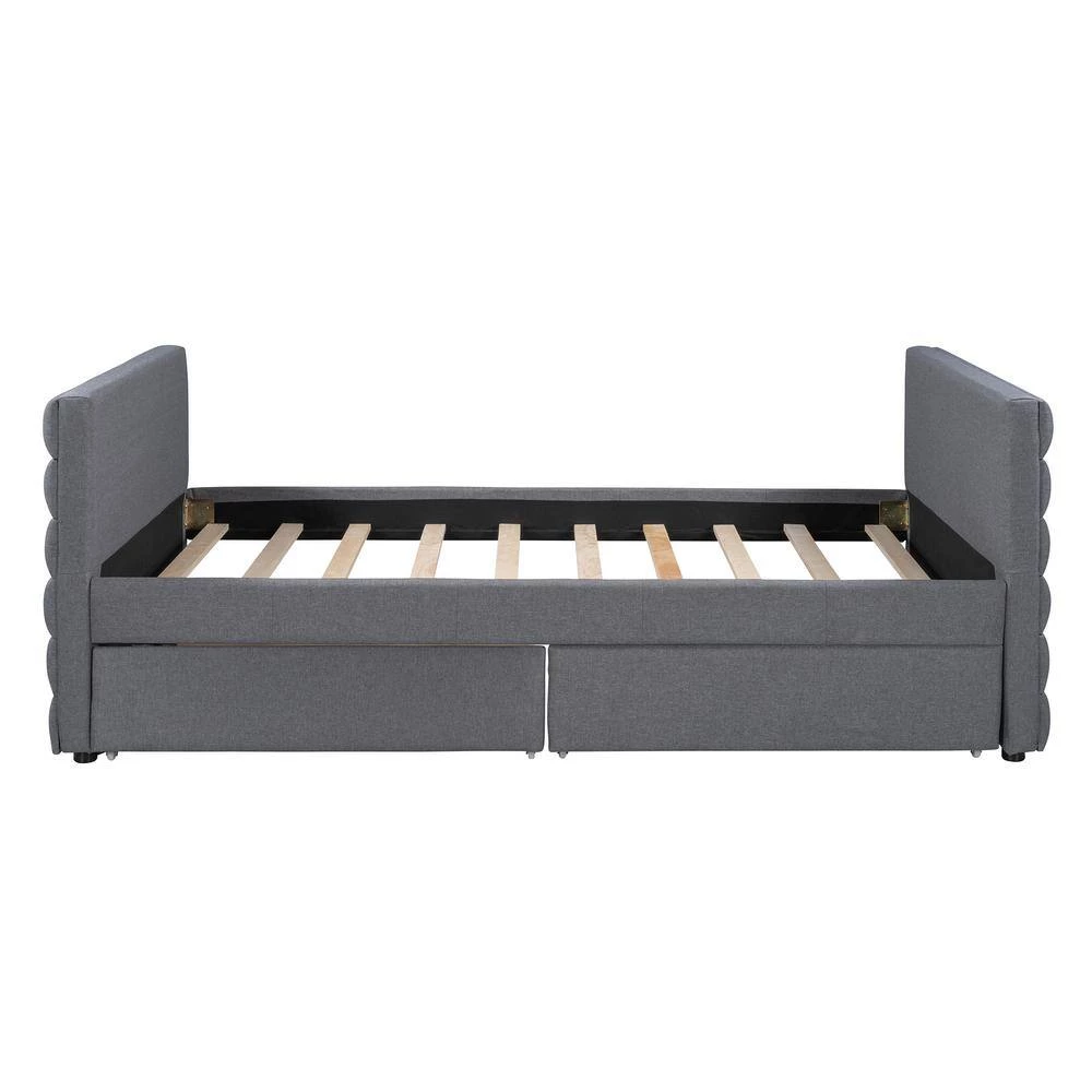 Modern Gray Linen Upholstered Daybed With Two Drawers, Twin Size Daybed Frame Sofa Bed, No Box Spring Needed by ANBAZAR 6 Modern Gray Linen Upholstered Daybed With Two Drawers, Twin Size Daybed Frame Sofa Bed, No Box Spring Needed by ANBAZAR - Image 6