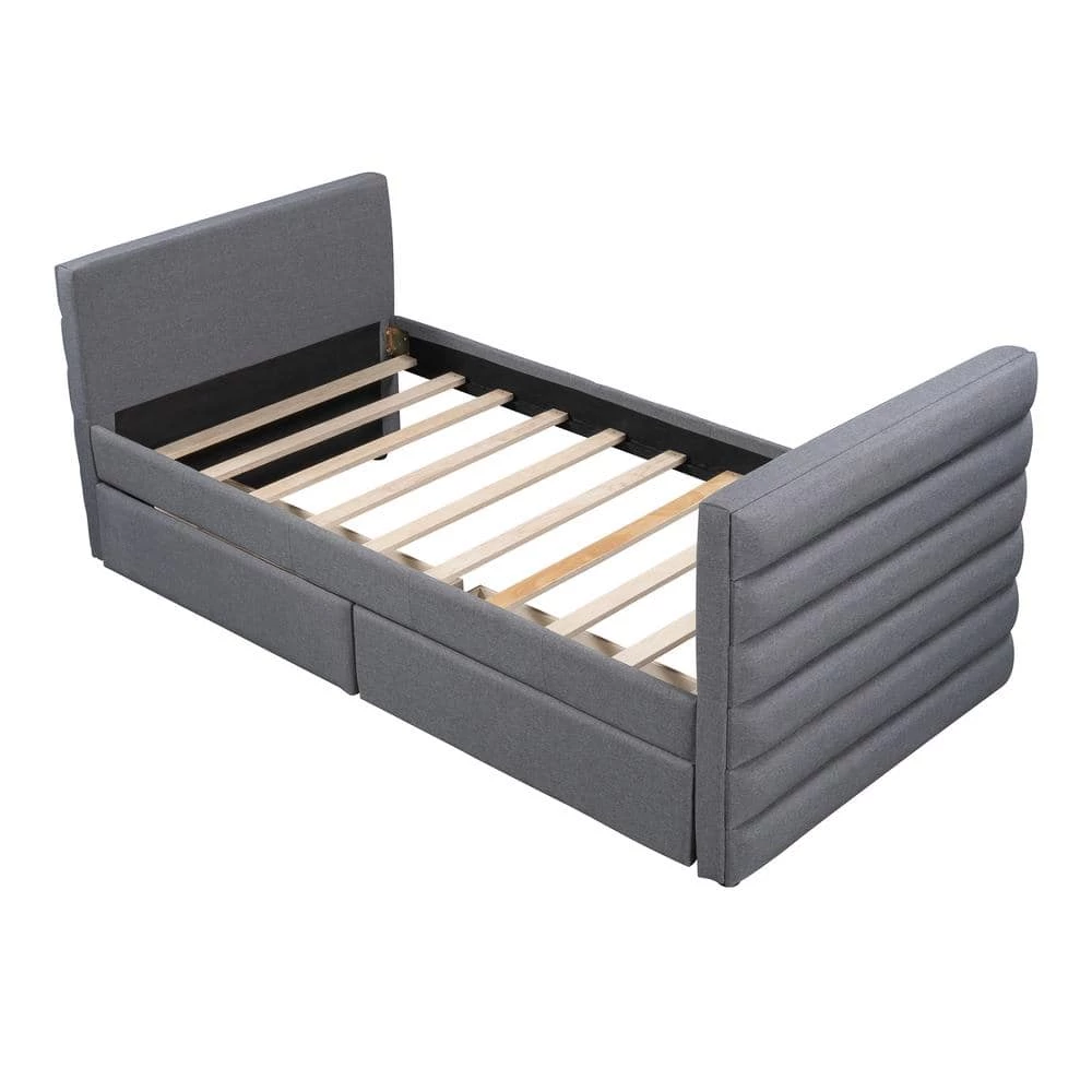 Modern Gray Linen Upholstered Daybed With Two Drawers, Twin Size Daybed Frame Sofa Bed, No Box Spring Needed by ANBAZAR 7 Modern Gray Linen Upholstered Daybed With Two Drawers, Twin Size Daybed Frame Sofa Bed, No Box Spring Needed by ANBAZAR - Image 7