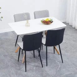Linen Dining chair 4-piece set, medieval modern cushion side chair with black metal leg, for kitchen or dining room-Gray by ANBAZAR -ANBAZAR Sales gray anbazar dining chairs d 001098 g 31 1000