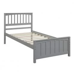 Twin Size Gray Platform Bed Frame with Wood Slats Twin Size Kid Bed Frame with Headboard No Box Spring Required by ANBAZAR -ANBAZAR Sales gray anbazar kids beds 00290anna 1f 1000
