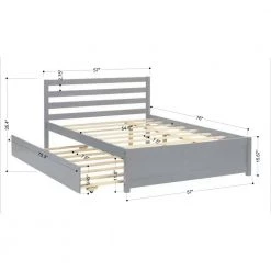 Gray Full Size Wood Kids Platform Bed with Trundle, Wooden Platform Bed Frame with Headboard and Wood Support Slats by ANBAZAR -ANBAZAR Sales gray anbazar kids beds 01568anna e 1f 1000