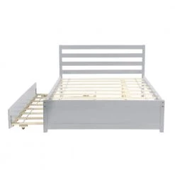 Gray Full Size Wood Kids Platform Bed with Trundle, Wooden Platform Bed Frame with Headboard and Wood Support Slats by ANBAZAR -ANBAZAR Sales gray anbazar kids beds 01568anna e 4f 1000
