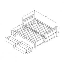 Gray Extendable Twin Size Platform Bed with Two Drawers, Solid Wood Twin/King Size Foldable Daybed with Roll Out Trundle by ANBAZAR -ANBAZAR Sales gray anbazar kids beds 01572anna e 1f 1000