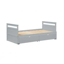 Gray Extendable Twin Size Platform Bed with Two Drawers, Solid Wood Twin/King Size Foldable Daybed with Roll Out Trundle by ANBAZAR -ANBAZAR Sales gray anbazar kids beds 01572anna e 44 1000