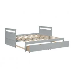 Gray Extendable Twin Size Platform Bed with Two Drawers, Solid Wood Twin/King Size Foldable Daybed with Roll Out Trundle by ANBAZAR -ANBAZAR Sales gray anbazar kids beds 01572anna e 76 1000