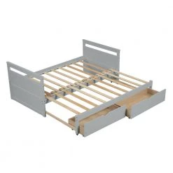 Gray Extendable Twin Size Platform Bed with Two Drawers, Solid Wood Twin/King Size Foldable Daybed with Roll Out Trundle by ANBAZAR -ANBAZAR Sales gray anbazar kids beds 01572anna e fa 1000