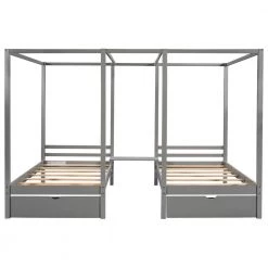 Gray Two Twin Size Canopy Beds with 2 Drawers and Build-in Desk, Wood Double Shared 4-Post Platform Bed Frame for Kids by ANBAZAR -ANBAZAR Sales gray anbazar kids beds 01697anna e c3 1000