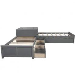 L Shaped Platform Beds Frame with Trundle and Drawers, 3 Twin Beds in One with Square Table for Kids, Grey by ANBAZAR 18 L Shaped Platform Beds Frame with Trundle and Drawers, 3 Twin Beds in One with Square Table for Kids, Grey by ANBAZAR -ANBAZAR Sales gray anbazar kids beds ff05 e 1f 1000