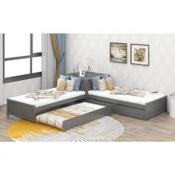 L Shaped Platform Beds Frame with Trundle and Drawers, 3 Twin Beds in One with Square Table for Kids, Grey by ANBAZAR 21 L Shaped Platform Beds Frame with Trundle and Drawers, 3 Twin Beds in One with Square Table for Kids, Grey by ANBAZAR -ANBAZAR Sales gray anbazar kids beds ff05 e 31 1000