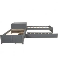 L Shaped Platform Beds Frame with Trundle and Drawers, 3 Twin Beds in One with Square Table for Kids, Grey by ANBAZAR 17 L Shaped Platform Beds Frame with Trundle and Drawers, 3 Twin Beds in One with Square Table for Kids, Grey by ANBAZAR -ANBAZAR Sales gray anbazar kids beds ff05 e 4f 1000