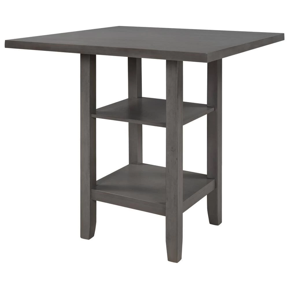 Modern 35 in. Gray Wood Frame Counter Height Dining Table with 2-Tier Shelves, Distressed Square Shape Dining Table by ANBAZAR 4 Modern 35 in. Gray Wood Frame Counter Height Dining Table with 2-Tier Shelves, Distressed Square Shape Dining Table by ANBAZAR - Image 4