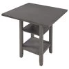 Modern 35 in. Gray Wood Frame Counter Height Dining Table with 2-Tier Shelves, Distressed Square Shape Dining Table by ANBAZAR