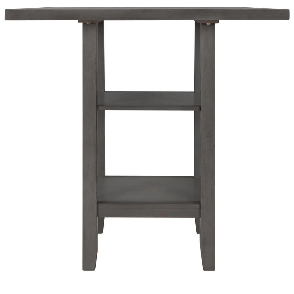 Modern 35 in. Gray Wood Frame Counter Height Dining Table with 2-Tier Shelves, Distressed Square Shape Dining Table by ANBAZAR 3 Modern 35 in. Gray Wood Frame Counter Height Dining Table with 2-Tier Shelves, Distressed Square Shape Dining Table by ANBAZAR - Image 3