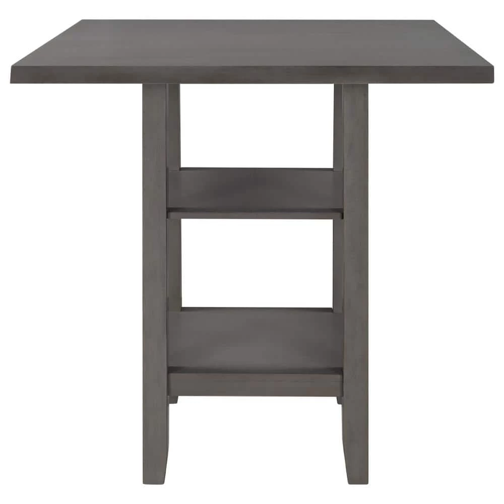 Modern 35 in. Gray Wood Frame Counter Height Dining Table with 2-Tier Shelves, Distressed Square Shape Dining Table by ANBAZAR 2 Modern 35 in. Gray Wood Frame Counter Height Dining Table with 2-Tier Shelves, Distressed Square Shape Dining Table by ANBAZAR - Image 2