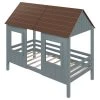 Twin Size Gray Wood Low Loft Bed, Wood Toddler House Bed Frame with Two Front Windows and Roof by ANBAZAR