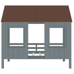 Twin Size Gray Wood Low Loft Bed, Wood Toddler House Bed Frame with Two Front Windows and Roof by ANBAZAR -ANBAZAR Sales gray anbazar loft beds 00380anna c3 1000