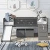 Twin Size Wood Gray Loft Bed with Slide and Climbing Ladder, Low Kid Loft Bed with Storage Boxes and Chalk Board by ANBAZAR