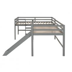 Gray Twin Size L-Shaped Two Kids Loft Beds with Slide and Built-in Ladders, Wood Kids Loft Bed Frame with Guard Rail by ANBAZAR -ANBAZAR Sales gray anbazar loft beds 01850anna e 44 1000