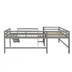 Gray Twin Size L-Shaped Two Kids Loft Beds with Slide and Built-in Ladders, Wood Kids Loft Bed Frame with Guard Rail by ANBAZAR -ANBAZAR Sales gray anbazar loft beds 01850anna e 76 1000