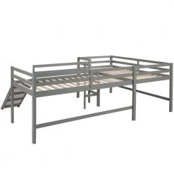 Gray Twin Size L-Shaped Two Kids Loft Beds with Slide and Built-in Ladders, Wood Kids Loft Bed Frame with Guard Rail by ANBAZAR -ANBAZAR Sales gray anbazar loft beds 01850anna e fa 1000