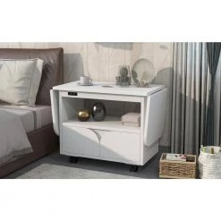 Foldable 2-Drawer White Nightstand Living Room Bedroom Storage Cabinet with USB Ports 20.9''H X 13.4''W X 53.9''D by ANBAZAR -ANBAZAR Sales gray anbazar nightstands 00993anna 31 1000