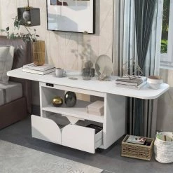 Foldable 2-Drawer White Nightstand Living Room Bedroom Storage Cabinet with USB Ports 20.9''H X 13.4''W X 53.9''D by ANBAZAR -ANBAZAR Sales gray anbazar nightstands 00993anna 4f 1000