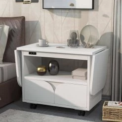 Foldable 2-Drawer White Nightstand Living Room Bedroom Storage Cabinet with USB Ports 20.9''H X 13.4''W X 53.9''D by ANBAZAR -ANBAZAR Sales gray anbazar nightstands 00993anna c3 1000