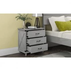 Modern Solid Wood 3-Drawers Gray Nightstand Bedside Table End Side Table, Perfect for Bedroom Living Room by ANBAZAR -ANBAZAR Sales gray anbazar nightstands 01729anna e 31 1000
