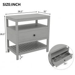Gray Modern 1-Drawer Rectangle Nightstand 26.2''L*15''W*26.5''H with 2 Shelves, Wooden Nightstand Side Table End Table by ANBAZAR -ANBAZAR Sales gray anbazar nightstands 01742anna e 1f 1000