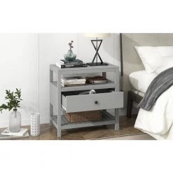 Gray Modern 1-Drawer Rectangle Nightstand 26.2''L*15''W*26.5''H with 2 Shelves, Wooden Nightstand Side Table End Table by ANBAZAR -ANBAZAR Sales gray anbazar nightstands 01742anna e 31 1000