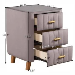 3-Drawer Gray Modern Upholstered Nightstand Wood Side End Table with Tufted Drawers 16.1 in. L x 16.1 in. W x 23.1 in. H by ANBAZAR 13 3-Drawer Gray Modern Upholstered Nightstand Wood Side End Table with Tufted Drawers 16.1 in. L x 16.1 in. W x 23.1 in. H by ANBAZAR -ANBAZAR Sales gray anbazar nightstands 01747anna e 1f 1000