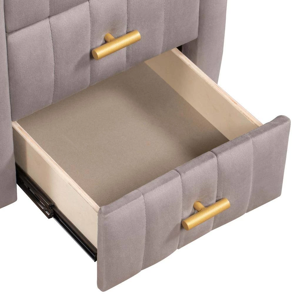 3-Drawer Gray Modern Upholstered Nightstand Wood Side End Table with Tufted Drawers 16.1 in. L x 16.1 in. W x 23.1 in. H by ANBAZAR 8 3-Drawer Gray Modern Upholstered Nightstand Wood Side End Table with Tufted Drawers 16.1 in. L x 16.1 in. W x 23.1 in. H by ANBAZAR - Image 8