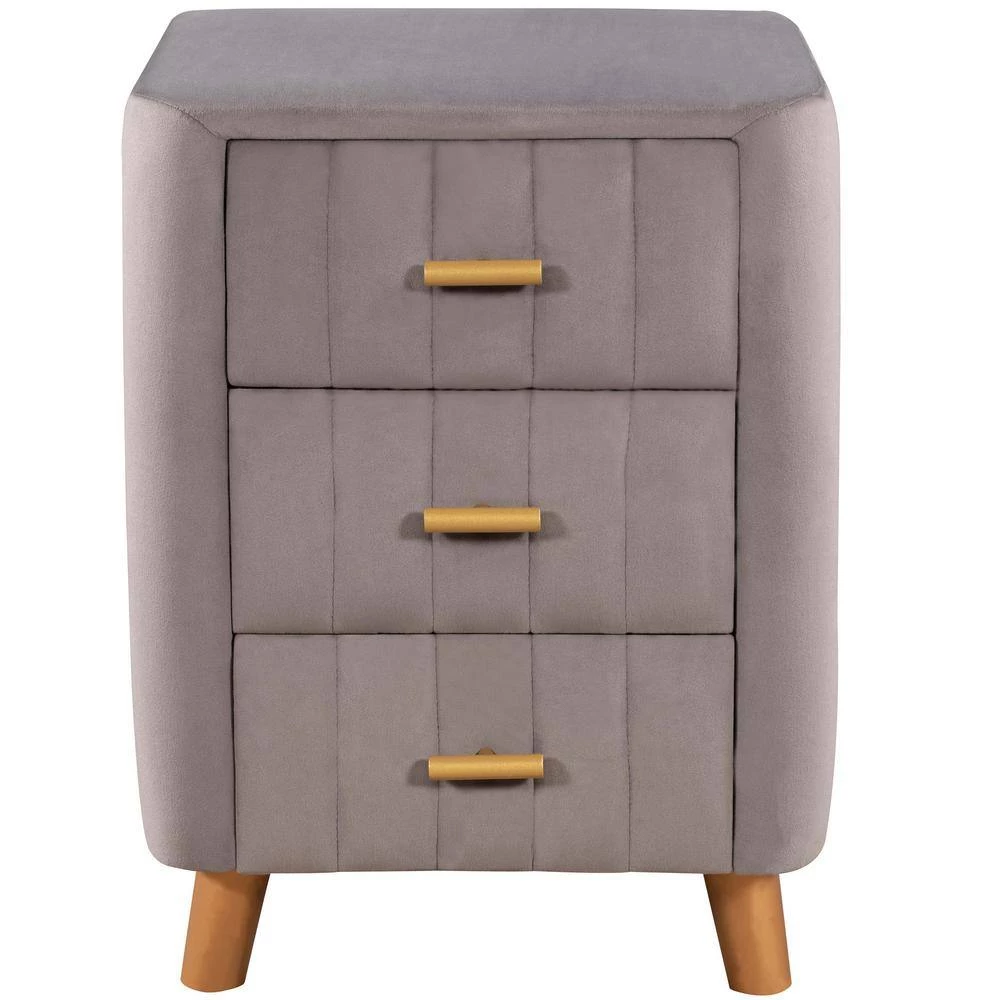 3-Drawer Gray Modern Upholstered Nightstand Wood Side End Table with Tufted Drawers 16.1 in. L x 16.1 in. W x 23.1 in. H by ANBAZAR 3 3-Drawer Gray Modern Upholstered Nightstand Wood Side End Table with Tufted Drawers 16.1 in. L x 16.1 in. W x 23.1 in. H by ANBAZAR - Image 3