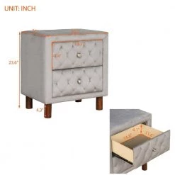 23.6"H x 16"W x 20"L Upholstered Wooden Nightstands with two drawers, bedside table with velvet fabric for bedroom-Gray by ANBAZAR -ANBAZAR Sales gray anbazar nightstands d 001053 g 4f 1000