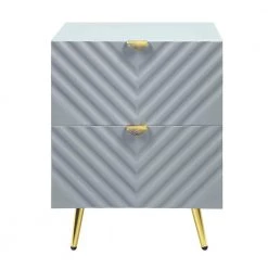 25 in. x 20 in. x 18 in.Modern Nightstand, Gray High Gloss Finish Bedside Table with 2-Drawers and Gold Metal Legs by ANBAZAR