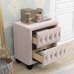 25 in. L x 15.9 in. W x 27.9 in. H Gray Bedroom Upholstery Nightstand with 2-Drawers Storage by ANBAZAR -ANBAZAR Sales gray anbazar nightstands wkx26 gy 1f 1000
