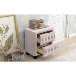 25 in. L x 15.9 in. W x 27.9 in. H Gray Bedroom Upholstery Nightstand with 2-Drawers Storage by ANBAZAR -ANBAZAR Sales gray anbazar nightstands wkx26 gy 31 1000