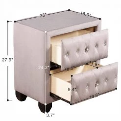 25 in. L x 15.9 in. W x 27.9 in. H Gray Bedroom Upholstery Nightstand with 2-Drawers Storage by ANBAZAR -ANBAZAR Sales gray anbazar nightstands wkx26 gy 76 1000