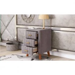 23.1 in. H x 16.1 in. D x 16.1 in. W Gray Bedroom Upholstery Nightstand with 3-Drawers Storage by ANBAZAR -ANBAZAR Sales gray anbazar nightstands wkx27 gy 31 1000