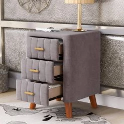 23.1 in. H x 16.1 in. D x 16.1 in. W Gray Bedroom Upholstery Nightstand with 3-Drawers Storage by ANBAZAR -ANBAZAR Sales gray anbazar nightstands wkx27 gy 4f 1000