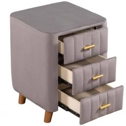 23.1 in. H x 16.1 in. D x 16.1 in. W Gray Bedroom Upholstery Nightstand with 3-Drawers Storage by ANBAZAR -ANBAZAR Sales gray anbazar nightstands wkx27 gy c3 1000