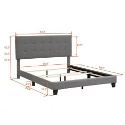 64.3 in. Width Gray Queen Size Wood Linen Fabric Upholstered Platform Bed with Tufted Headboard, Box Spring Needed by ANBAZAR -ANBAZAR Sales gray anbazar platform beds 00600anna 1f 1000