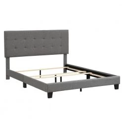 64.3 in. Width Gray Queen Size Wood Linen Fabric Upholstered Platform Bed with Tufted Headboard, Box Spring Needed by ANBAZAR -ANBAZAR Sales gray anbazar platform beds 00600anna 4f 1000