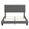 64.3 in. Width Gray Queen Size Wood Linen Fabric Upholstered Platform Bed with Tufted Headboard, Box Spring Needed by ANBAZAR