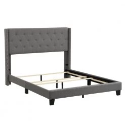 Gray Queen Size 65.30 in. W Wood Linen Upholstered Platform Bed Frame with Tufted Headboard, Box Spring Required by ANBAZAR -ANBAZAR Sales gray anbazar platform beds 00662anna 4f 1000